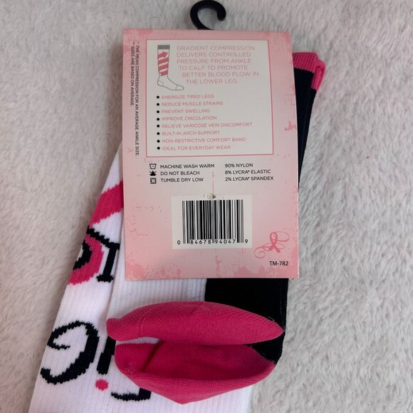 Pro Cure No One Fights Alone Fashion Compression Socks Pink White 6-10 New - Picture 2 of 4